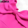 Kvinnor plus storlek 5XL 4XL Bodycon One Shoulder Dresses Pink Front Butterfly Bow Tie Knä Längd Club Wear Party Dinner Night Robes 210527