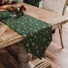 Julbord Runner Grön Tabell Mats Bomull Linne Jul Jacquard Table Dekoration för Festival Event Hem Dekoration 211109