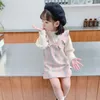 Sukienka dziewczyny Sukienka na rok 2022 koreańska moda dzieci zima ciepła dzianiny kratki Fałszywy Dwa spódnicy Zestawy Toddler Girls Baby Kawaii Bowknot