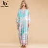 Summer Fashion Loose Plus Size Maxi Dresses Women V Neck Batwing Sleeve Printed Knitting Elastic Long Dress 210522