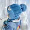Baby Boys Girls Hat and Scarf Connected Set Winter Warm Children Kids Hats Caps Fruit Fur Ball Knitted Bomber Hats Scarves 210713