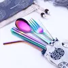 Creative Titanium Plated Portable Tableware 5-piece Colorful colors 304 Stainless Steel Spoon Chopsticks Set Straw Combination