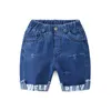 European American Style 3 4 6 8 10 12 Years Kids Sports Pocket Elastic Waist Handsome Summer Hole Denim Shorts For Baby Boys 210701