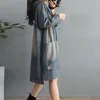 Vrouwen doen oude denimjurk casual 2022 lente losse plus size capuchon vrouwelijke gaten vintage retro jurken