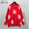 H.SA Kvinnor Oversized Maple Leaf Pullover och Vår Långärmad Röd Pull Jumpers Fashion Girls Cashmere Sweaters 210417