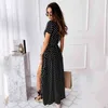 vintage polka dot slit long maxi dress women summer autumn black boho sash elegant vestidos 210427