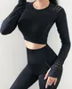 Women Outfit Seamless Yoga Sets Workout Clothes for Female Long Sleeve Crop Top + Mesh Leggings Running Sport Suit Gym Clothing 2 Pieces