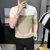 Summer Koszulka z krótkim rękawem męska kontrastująca brytyjski styl Slim Casual Polo Shirt Bawełniane Business Street Wear Lapel Tee Topy 210527