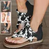 Sandálias Zipper Mulheres Flat 2021 Vacas Imprimir T-Strap Sapatos Romanos Verão Lace Up Flip Flops Sandalias Mujer