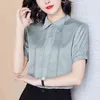 Koreanska kvinnor skjorta silke blouses för kortärmad hollow out s kvinnliga topp spets pullover blus oversize kvinna ol 210427