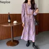 Neploe Vintage Dress女性韓国のシックなヴィンテージ花飾りヴェスティド・フグボール緩いローブ甘いパフスリーブエレガントなドレス4F807 210422