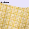 Sommer Plaid Chic Wrap Frauen V-ausschnitt Elegante Mini Kleider Damen A-linie Drei Viertel Hülse Vintage Kleid 210413