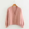 Autumn Cardigan Single Breasted Green Pink Yellow Short Women Long Sleeve Loose Caridgan Female Knitted Jacket Women 210918