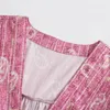 Sukienka Kobieta Paisley Drukuj Paski Długie Kobiety Vintage Asymetryczny Hem Puff Sleeve Midi Casual Summer ES 210519