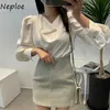 Styl pracy Office Lady Solid Bluzka Kobiety Spring Slim Stain Simple Blusas High Neck Długi Rękaw Soler Koszula 210422