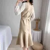 Lente retro elegante vrouwen jurken lange lantaarn patchwork mouw vierkante kraag chique vrouwelijke feestjurk mujer vestidos 210514