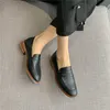 Весна натуральные натуральные кожи Med каблуки мокасины обувь женщина насосы толстые пятки женские одежды обувь черный размер 40 210517