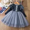 Girls Princess Birthday Party Childern Long Sleeve Clothing Kids Lace Wedding Vestido Children Christmas Tutu Dress 210331