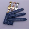 Wrist Watchband Accessories Alligator Grain Genuine leather Blue watch band straps 14mm 16mm 18mm 20mm 22mm butterfly buckle
