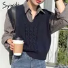 Girl Sweater Vest Women Jumper V Neck Pullover Knitted Vests Crop Top Autumn Winter Outfit Korean Style Tops 210607