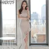 Летнее платье женский корейский версию темперамент сексуальные женщины o шеи нерегулярные мешок бедро лотос листьев 210531