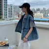 Denim Vest for Women Large Plus Size Jean Waistcoat Female Sleeveless Coat Spring Autumn Casual Streetwear Jacket Light Blue 210817