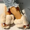 Kvinnor Sommar Sandaler Flats S Skor Kvinna Söt godis Faux Fur Slippers Slides Plus Size Sandalias Mujer Sapato Feminino D1217