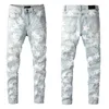 22SS Luxurys Designer Jeans da uomo Moda Jeans a gamba slim Pantaloni da motociclista a cinque stelle Pantaloni in denim con strisce di diamanti acqua invecchiata Top 2474