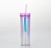 De nieuwste 16 oz dubbele laag plastic stro koffie mok, symfonie laser drink style waterkop, ondersteuning aangepast logo