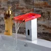 Bathroom Sink Faucets 2021 Copper Basin LED Color Sense Square Glass Waterfall Smart Hydropower Temperature Sensitive7277234