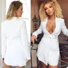 Biały Rękaw Blazer Dress Garnitury Z Pasem V Neck Oblubienica Outfits Wedding Leisure Mini Krótki wieczór Party Nosić tylko jeden kawałek