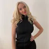 Cnyishe Black Press Мода Пряжка Ремень Высокое Талия Платье Wrap Платье Женщины Bodycon Без Рукавов Монтажеры Женщины Платья Партия Vestidos 210419