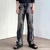 IEFB Erkek Giyim Yıkanmış Siyah Gri Kot Kore Streetwear Trend Gevşek Düz Denim Pantolon Kravat Boya Uzun 9Y6579 211108