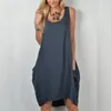 Tank Yaz Elbise Gevşek Vintage MIDI Kolsuz Kadın Artı Boyutu Elbiseler Kadınlar Için Rahat Giysiler Vestidos