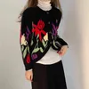 Mild elegant retro patchwork chic blommor cardigans mode vintage färg-hit kvinnor söta stickade tröjor 210421