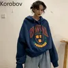 Korobov Harajuku Kobiety Bluzy Koreański Cartoon Print Z Długim Rękawem Kobiet Z Kapturem Bluza Streetwear Ulzang Pullover Znosić 210430
