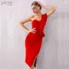 Summer Women Bandage Dress Sexy One Shoulder Ruffles Bodycon Club es Vestidos Celebrity Evening Party 210423