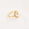 Fashion Minimalist CZ Stones Moon Star Opening 24 K KT Fine Solid Gold GF Ring Charming Women Party Jewelry Cute Gift9994622