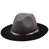 Autumn Winter Men Women New Spray Painted Woolen Jazz Hat With Golden Belt Wide Brim Gradient Color Party Fedora Hats7482932
