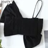 Femmes Sexy Bow Noué Noir Sling Blouse Femme Dos Élastique Spaghetti Sangle Chemises Chic Slim Crop Tops LS7675 210416