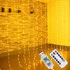 Strings LED Gordijn String Lights Fairy Garland Remote Control 3M USB 7 Flash -modi voor jaar Kerstmis Outdoor Wedding Home Decor