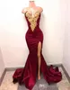 新しいセクシーなアフリカの埋葬ウエディングドレスを着る人魚の金色のアップリケさんフロントスプリック2K18エレガントなフォーマルなイブニングパーティーガウン