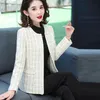 Jackets femininas femininas femininas 2022 Moda de retalhos de moda Tweed Jacket Coat vintage Manga longa com miçanga de borda