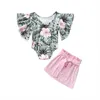 Pagliaccetti con maniche svolazzanti per ragazze + gonne Completi per l'estate 2021 Abbigliamento per bambini per Boutique 0-4T Tutine per bambina Gonne 2 PC Set Moda