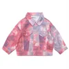 Moda Dzieci Tie Dye Jeans Kurtka Odzież Dla Dziewczyn Kolory Ins Boutique Płaszcz Toddler Spadek Zima Kieszonkowy Outfit Odzież 210529
