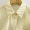 Printemps jaune rayé longue chemise femmes bouton surdimensionné femme haut à manches femme poche blouse décontractée 210519