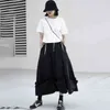 [EAM]黒のカジュアルな不規則なプリーツポケットハイエラスティックウエストハーフボディスカート女性ファッション春夏1dd8480 21512
