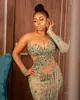 Plus size Arabische aso ebi luxueuze kralen kristallen prom -jurken kanten pure nek zeemeermin avond formeel feest tweede receptie jurken zj575