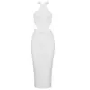 Zomer Wit Halter Bodycon Bandage Club Vrouwen Sexy Holle Mouwloze Nacht Runway Party Jurk Vestidos 210527