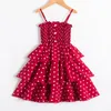 Polka dot sundress kid ruffle klänning små tjejer kostym suspender skiktad prinsessa klänning tjejer barn sommar kausal kläder Q0716